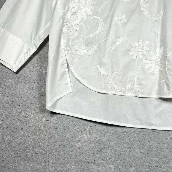 Whyci YC Milano Embroidered Top Sz 42 or Small White 3/4 Sleeve Made In Italy - Picture 6 of 14